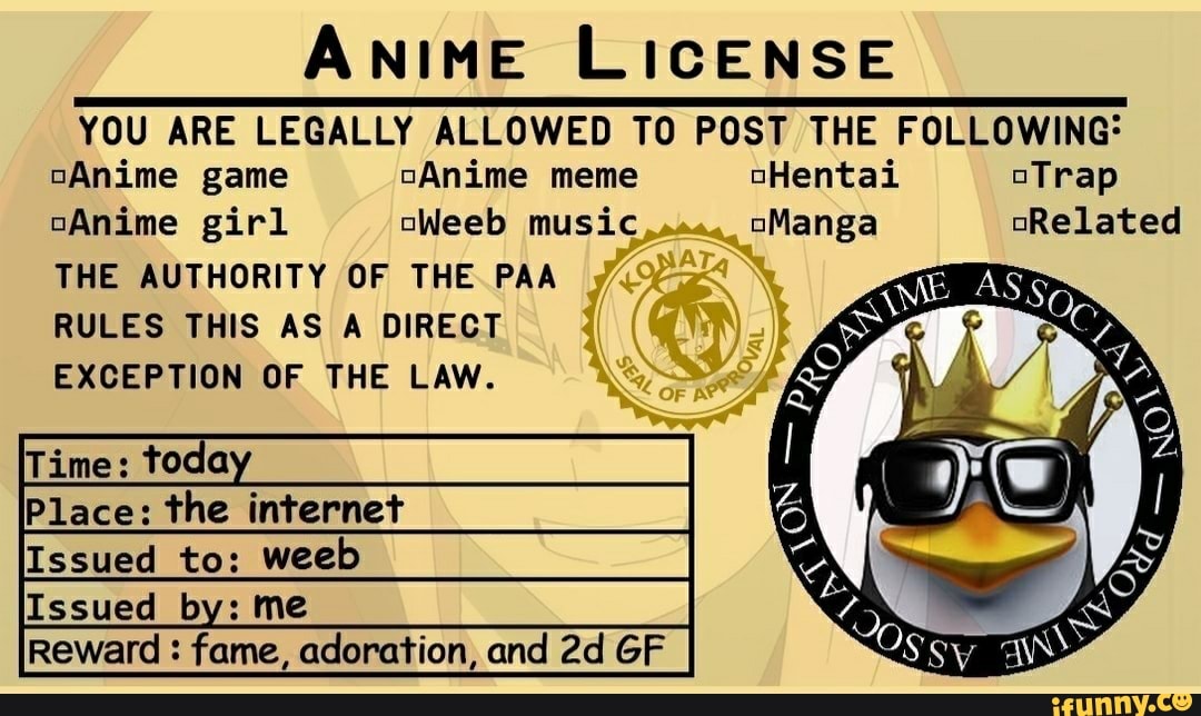 ANIME LICENSE YOU ARE LEGALLY ALLOWED TO POST THE FOLLOWING: oTrap ...