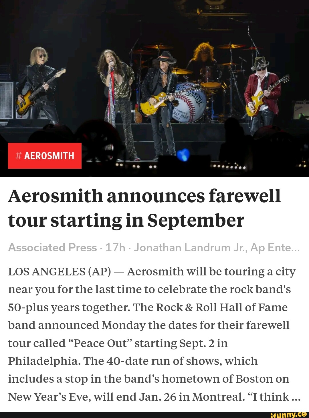 AEROSMITH Aerosmith Announces Farewell Tour Starting In September ...