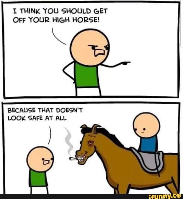 THINK YOU SHOULD GET OFF YOUR HIGH HORSE! BECAUSE THAT DOESN'T LOOK ...