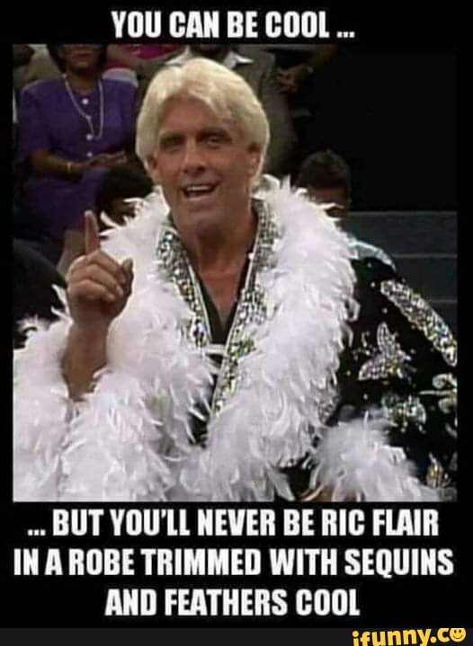 YOU CAN BE COOL... BUT YOU'LL NEVER BE RIC FLAIR IN A ROBE TRIMMED WITH  SEQUINS AND FEATHERS COOL 
