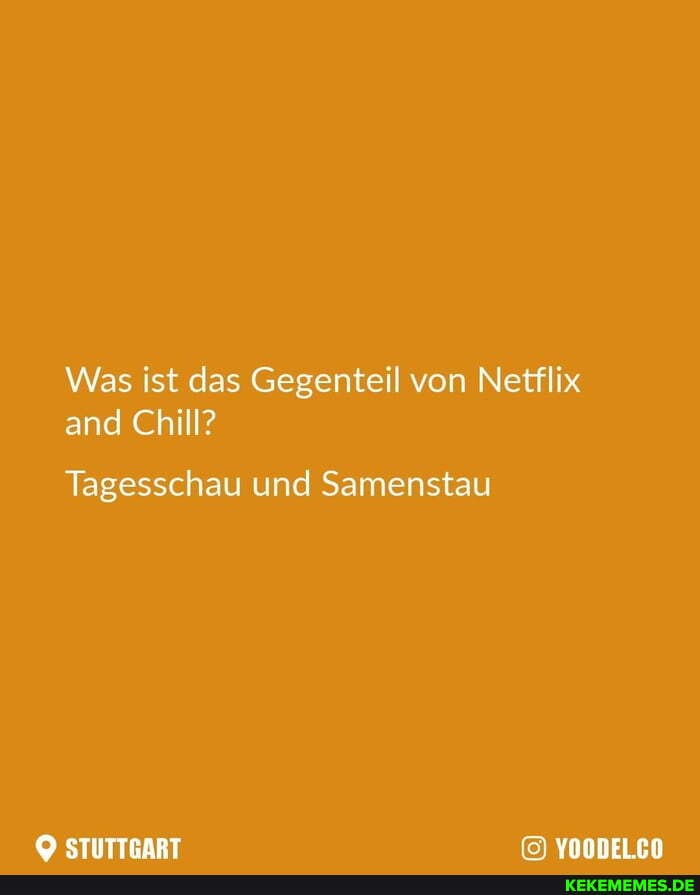 Was ist das Gegenteil von Netflix and Chill?
Tagesschau und Samenstau
& STITTLART em