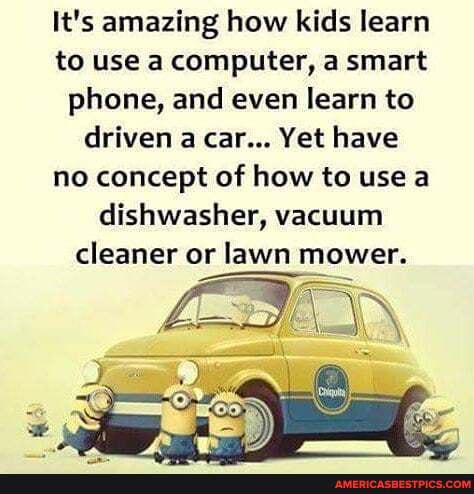 It's amazing how kids learn to use a computer, a smart phone, and even learn to driven a car... Yet have no concept of how to use a dishwasher, vacuum cleaner or lawn mower.