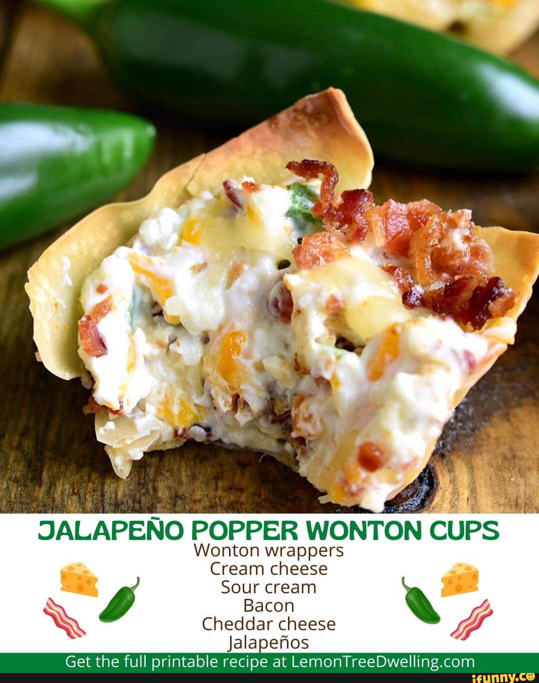 JALAPENO POPPER WONTON CUPS Wonton wrappers Cream cheese Sour cream