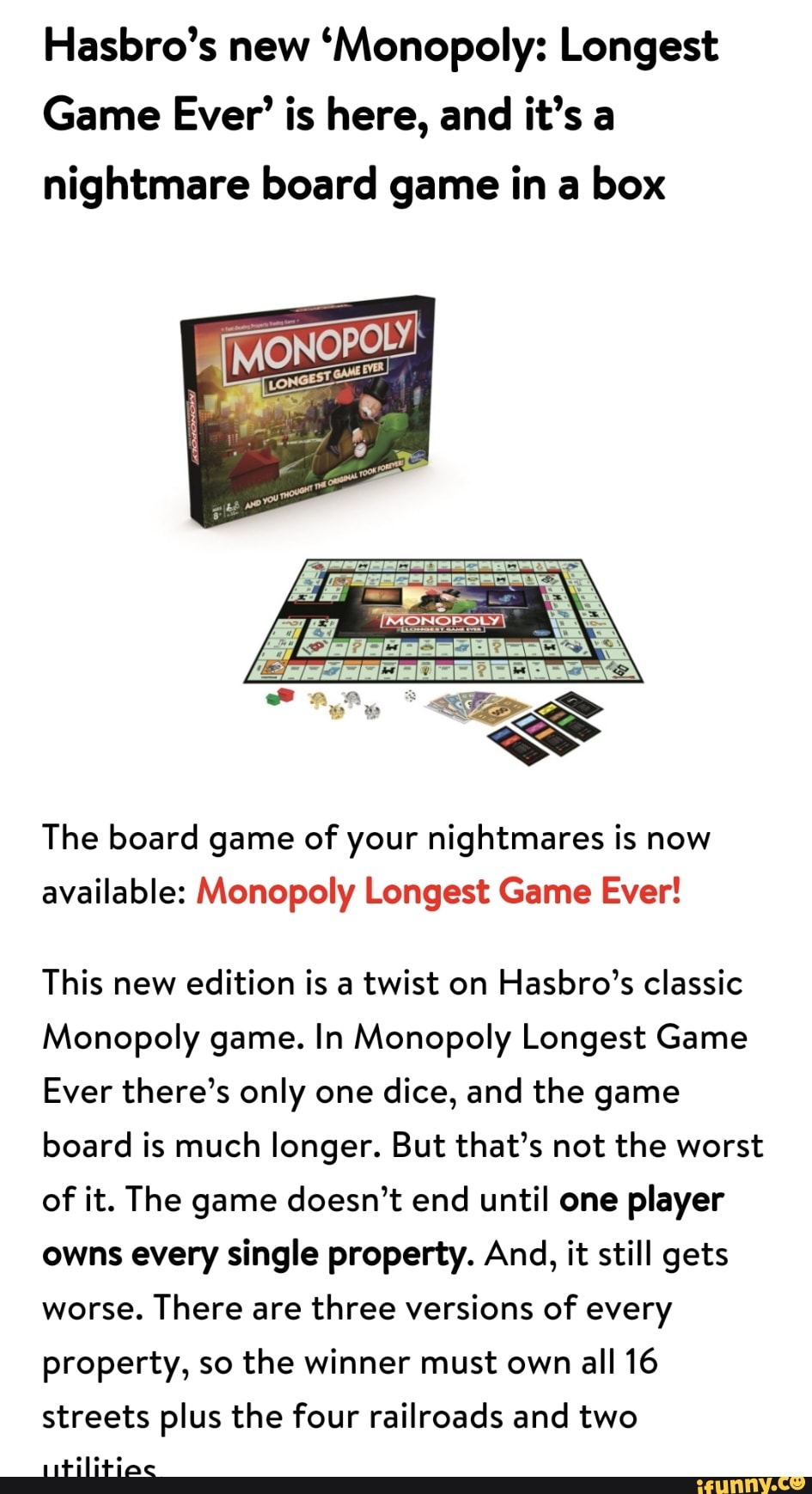 Hasbro's new 'Monopoly: Longest Game Ever' is here, and it's a ...