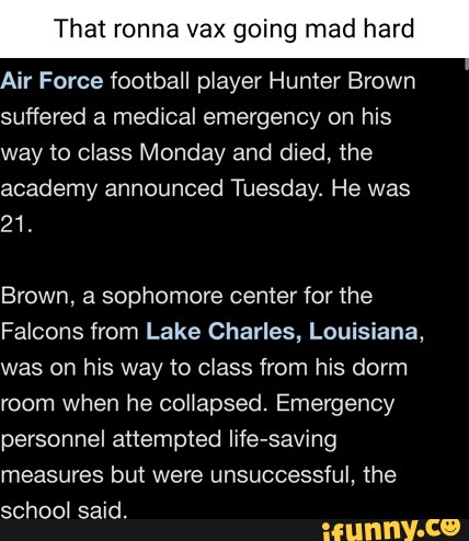 Air Force football's Hunter Brown dies at 21 after 'medical emergency'