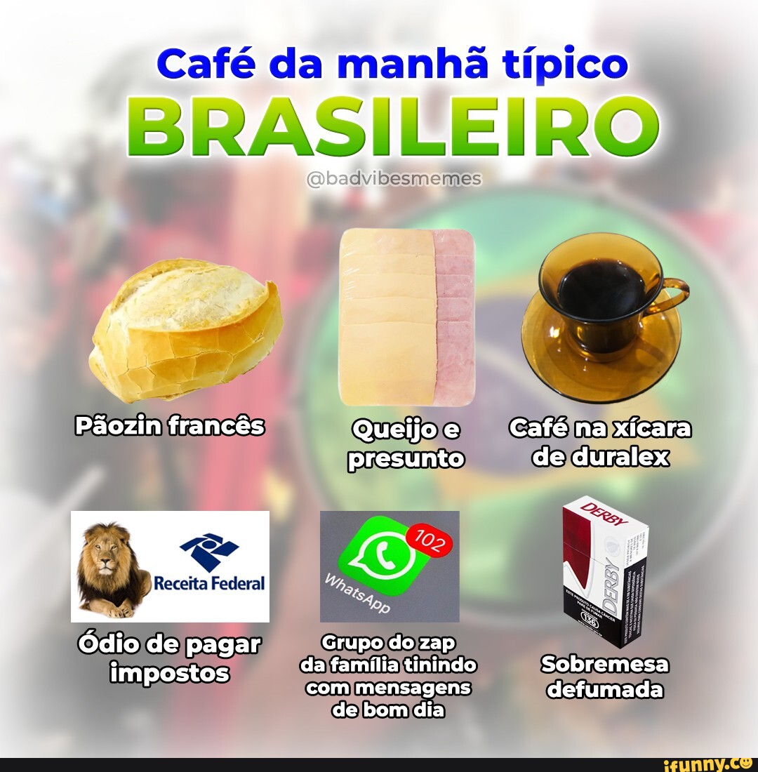 Café da manhã típico BRASILEIRO dvibesmeme: Pãozin francês Queijo e  presunto Receita Federal I Grupo do