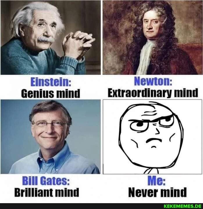 Einstein: Newton: Genius mind Extraordinary mind Bill Gates: Me: Brilliant mind 