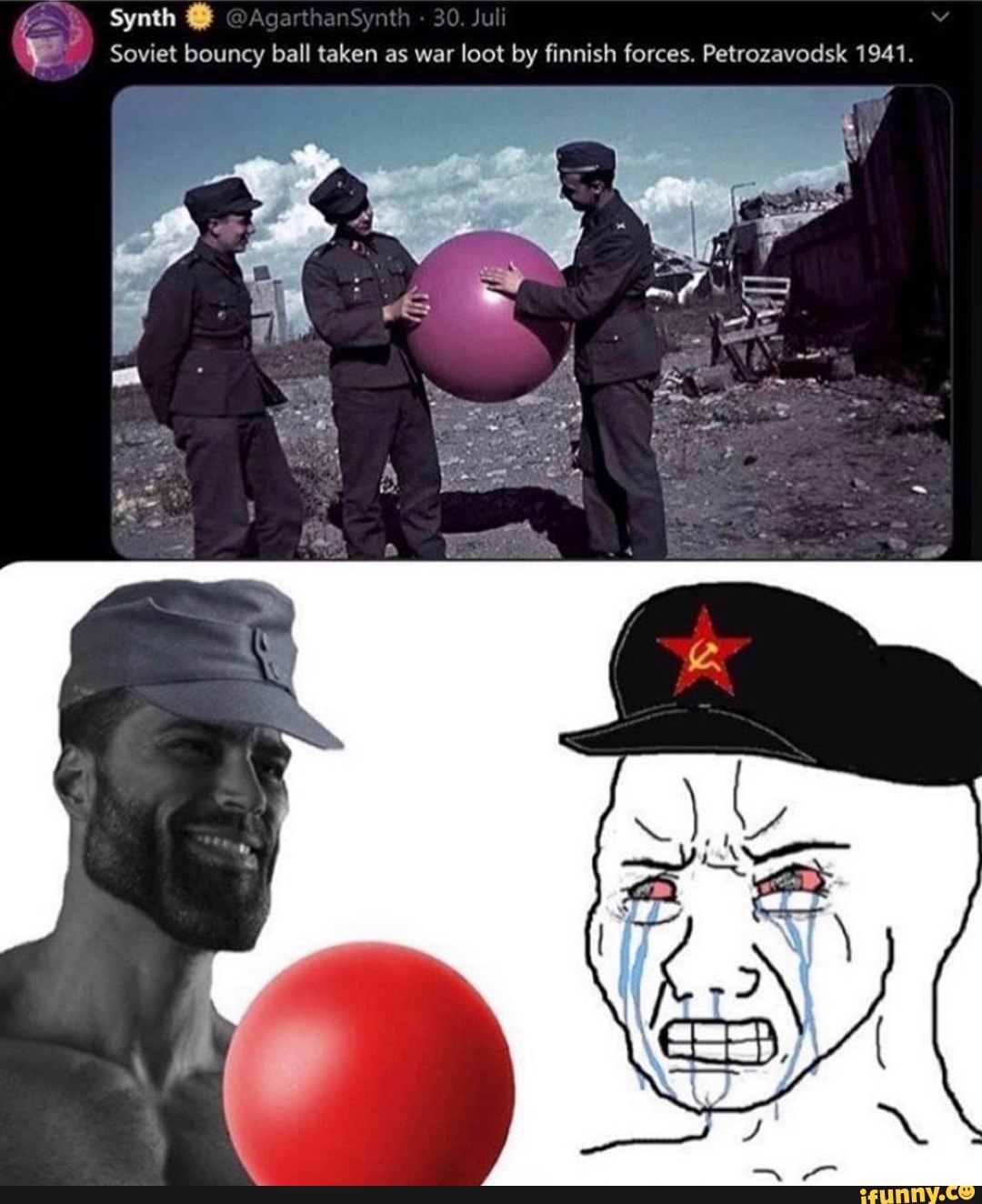 fra Synth a
y Soviet bouncy ball taken as war
loot by finnish forces. Petrozavodsk 1941.