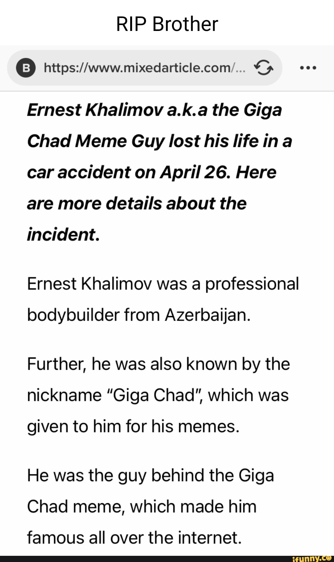 RIP Giga Chad - Ernest Khalimov