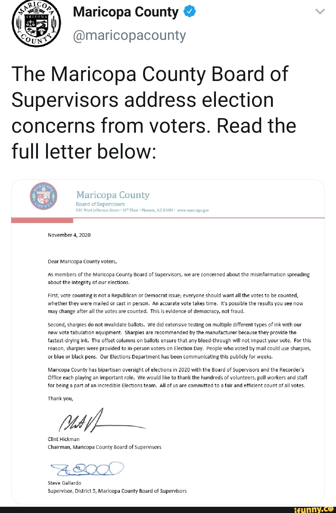 Maricopa County The Maricopa County Board of Supervisors address