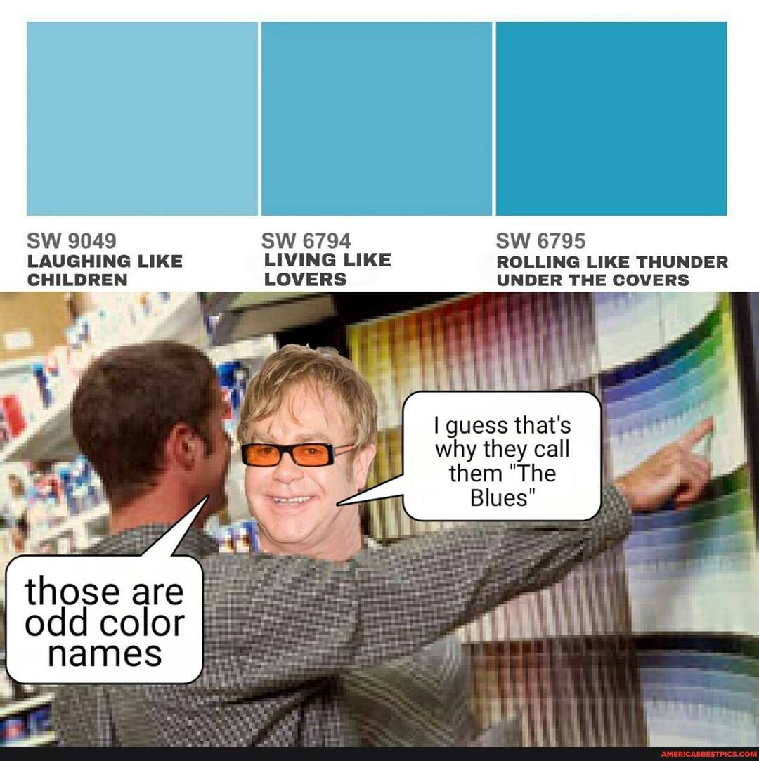 SW 9049 SW 6794 SW 6795
LAUGHING LIKE LIVING LIKE ROLLING LIKE THUNDER CHILDREN LOVERS UNDER THE COVERS
guess that's why they call them "The
Blues*
those are odd color
names