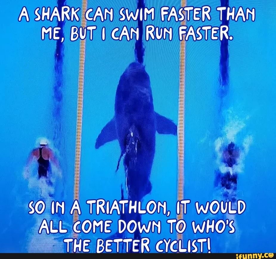 A SHARK CAN SWIM FASTER THAN ME, BUT CAN RUN FASTER. IN A TRIATHLON, IT ...