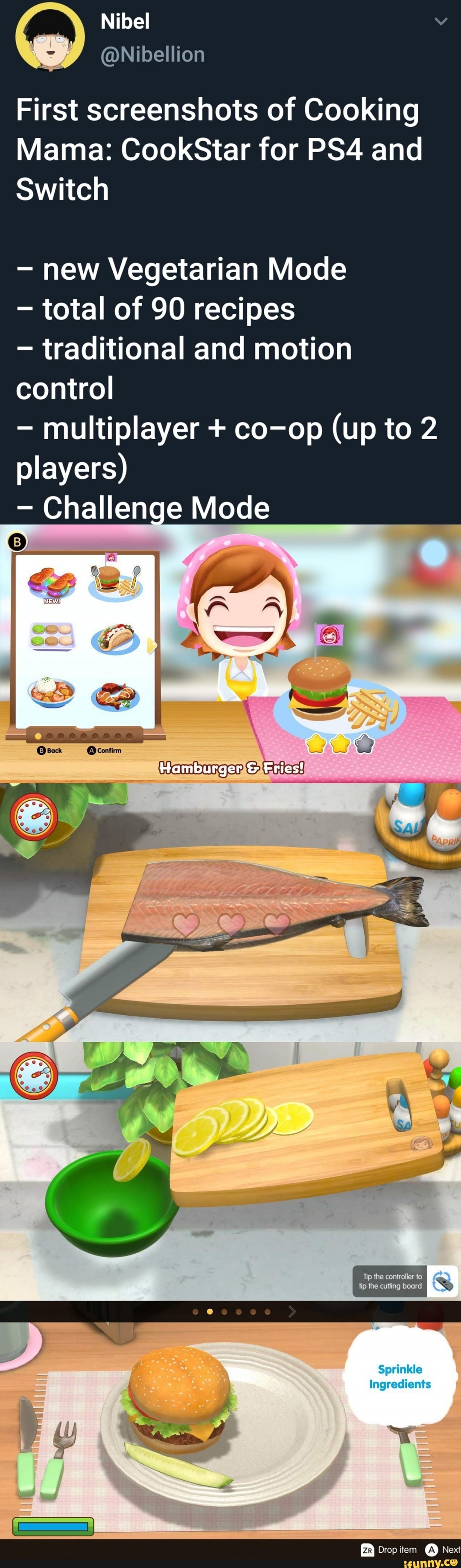 First screenshots of Cooking
Mama: CookStar for PS4 and
Switch
-
new Vegetarian Mode
-
total of 90 recipes
-
traditional and motion
control
-
multiplayer + co-op (up to 2
players)
-
Challence Mode